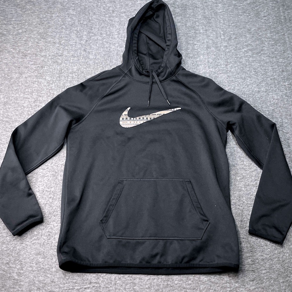 Nike Hoodie Mens Large Therma-Fit Black Kangaroo Sport Running Lifting Hiking